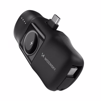 Wozinsky WF16-YCS 5000mAh 15W USB-C mini išorinė baterija su įmontuotu USB-C kabeliu ir Apple Watch įkrovikliu - juoda