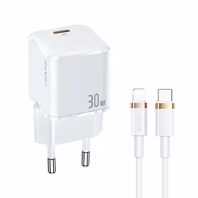 USAMS Tinklo įkroviklis 1xUSB-C T45 30W PD3.0 Fast Charging +laidas U63 USB-C/Lightning baltas UXTZH02 (USAMS-UX)