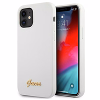 Guess GUHCP12SLSLMGWH iPhone 12 mini 5.4" baltas/baltas kietas dėklas Metal Logo Script