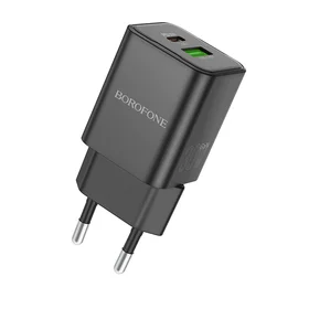 Borofone Sieninis įkroviklis BN14 Royal GaN - USB + Type C - QC 3.0 PD 30W juodas