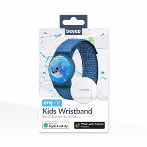 Поисковая метка Beeep OneTag с детским браслетом на застёжке Velcro, Dolphin, Apple Find My / Android