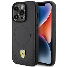 Ferrari anglies pluošto metalo logotipas MagSafe dėklas iPhone 15 Pro – juodas