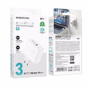 Borofone sieninis įkroviklis BN11 Imperial - USB + 2xType C - QC 3.0 PD 100W baltas