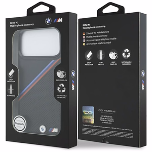 BMW M Tricolor Metal Logo MagSafe dėklas telefonui iPhone 17 Pro Max - juodas