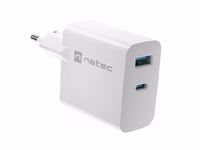 NATEC RIBERA GAN ĮKROVIKLIS 1X USB-A + 1X USB-C 45W BALTAS