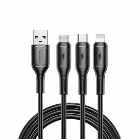 WiWU - Starlink serijos duomenų kabelis Wi-045E 3in1 USB A į USB C, Micro USB, Lightning 3,1A 1m - juodas