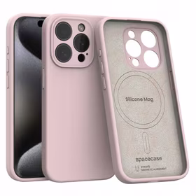 Spacecase Dėklas Silicone Mag iPhone 15 Pro šviesiai rožinis