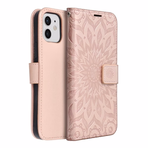 MEZZO knygos tipo dėklas telefonui IPHONE 12 / 12 Pro su mandala, rožinio aukso spalvos
