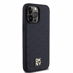 DKNY Odinis raštas su metaliniu logotipu magnetinis dėklas telefonui iPhone 14 Pro - juodas