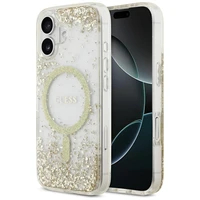Guess Resin Bottom Glitter Magnetinis dėklas telefonui iPhone 17 - auksinė
