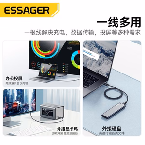 USB Laidas Essager Thunder juodas Thunderbolt 4 Full Function 180cm