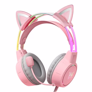 Игровые наушники ONIKUMA X15Pro розовые / кошачьи ушки
