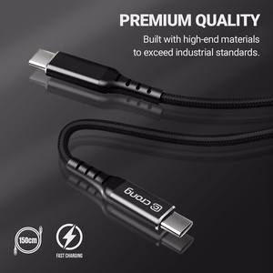 Crong Armor Link USB-C–USB-C laidas, 1.5 m, PD 60 W / 3 A, juodas
