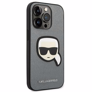 Karl Lagerfeld Saffiano Karl's Head Patch dėklas telefonui iPhone 14 Pro - sidabrinis