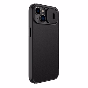 Nillkin Qin odinis dėklas iPhone 14 Plus su kameros dangteliu ir dėklu juodas