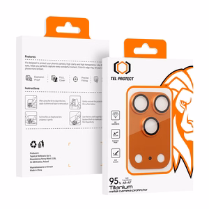 Tempered stiklas Tel Protect 95% AR+AF Full Metal kameros apsauga on camera for Iphone 17 Pro Max oranžinis (camera island)