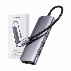 Ugreen CM195 6in1 adapteris USB-C - HDMI / 2x USB-A 3.0 / USB-C PD / SD / TF skaitytuvas - pilkas