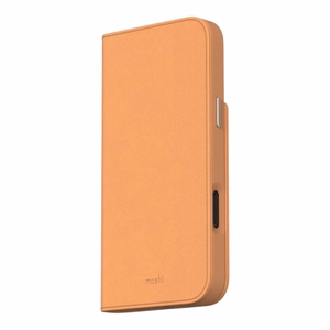 Moshi Overture MagSafe dėklas, skirtas iPhone 16 Pro, su nuimama veganiškos odos pinigine, „Caramel Brown“ spalvos