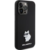 Karl Lagerfeld silikoninis Choupette Metal Pin dėklas telefonui iPhone 15 Pro Max - juodas