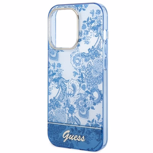 Guess GUHCP14LHGPLHB iPhone 14 Pro 6.1 mėlynas / mėlynas kietasis dėklas Porcelain Collection