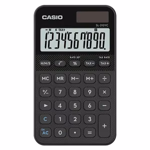 Skaičiuotuvas Casio SL-310YC-BK su baterijomis ir saulės energija, juodos spalvos