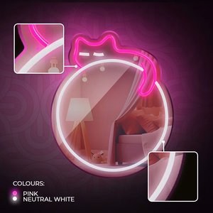 Neon MIRROR LED SLEEPING CAT baltas rožinis FMNE03 Forever Light