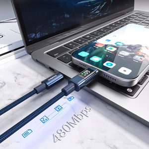 Choetech XCC-1068 PD 60W USB-C - USB-C laidas su ekranėliu 1.2 m - mėlynas