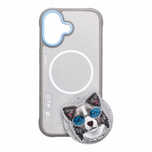 NIMMY dėklas GLASSES COOL DOG suderinamas su MagSafe IPHONE 17 pilkas