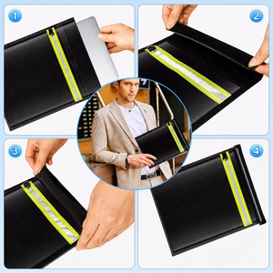 Set of 5 Fireproof RFID Blocking Bags OTN-5R with Handle and Reflector - Black