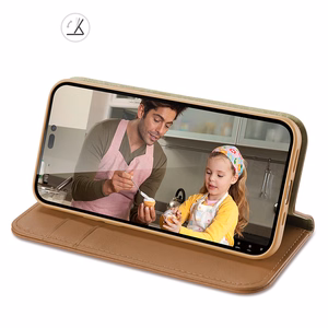 Dux Ducis Hivo odinis atverčiamas dėklas tikros odos piniginė kortelėms ir dokumentams iPhone 14 Pro ruda