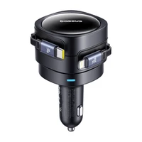 Baseus Enjoyment Max automobilinis įkroviklis su USB-C+Lightning kabeliais 60W juodas