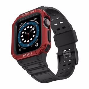 Ремешок Protect Strap Band для Apple Watch 42/44/45 мм с бронированным корпусом - черный, красный