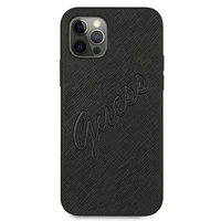 Guess Saffiano Vintage Script dėklas telefonui iPhone 12 Pro Max 6.7 juodas