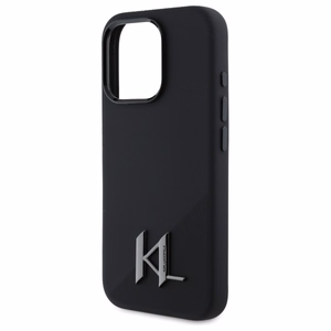 Karl Lagerfeld Silicone Shadow Metal Initial Magnetinis iPhone 16 Pro dėklas - juodas