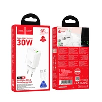 Įkroviklis telefonui Hoco USB A + USB C QC3.0 PD 3A 30W + kabelis USB C į USB C N63 baltas