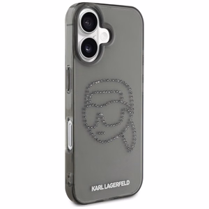 Karl Lagerfeld IML Rhinestones Karl Head dėklas telefonui iPhone 16 juodas