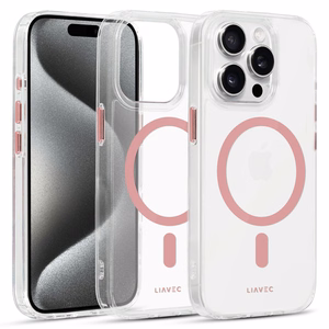 Liavec Blizgus Magnetinis Skaidrus dėklas telefonui Iphone 15 Pro rožinė