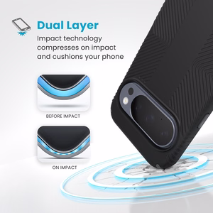 Speck Presidio2 Grip Magnet dėklas, skirtas Google Pixel 10 / 10 Pro, „Black / Slate Gray“ spalvos