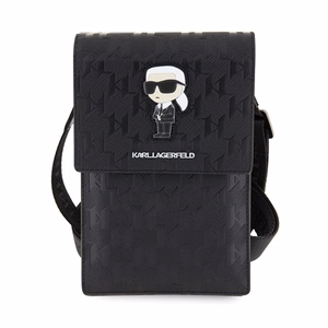 Karl Lagerfeld Saffiano Monogram Ikonik rankinė telefonui per petį, juoda