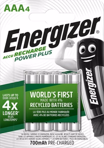 Energizer Accu Recharge Power Plus 700 mAh AAA HR3/4 įkraunama baterija, 4 vnt.