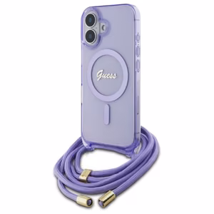Guess per petį dėklas telefonui Cord Script MagSafe iPhone 16 – violetinis