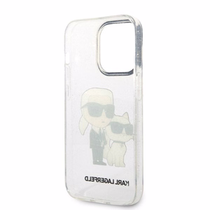 Karl Lagerfeld Glitter Karl&Choupette dėklas iPhone 14 Pro – skaidrus