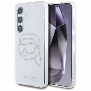Karl Lagerfeld dėklas telefonui su kalnų krištolais Karl Head logotipu Samsung Galaxy S25 skaidrus