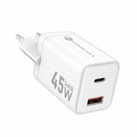 FORCELL F-ENERGY Mini GaN III VT-36 kelioninis įkroviklis su 1 x Type C + 1x USB A jungtimis, PD QC4.0 45W baltas
