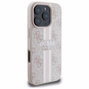 Guess 4G dryžuotas magnetinis dėklas telefonui iPhone 16 Pro Max - rožinė