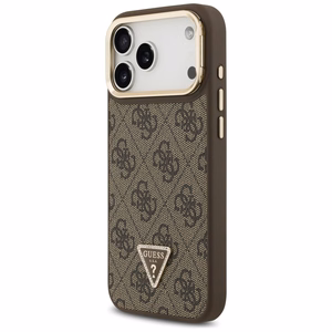Guess 4G PU Triangle Logo & Stand Camera Magsafe чехол iPhone 17 Pro Max - коричневый