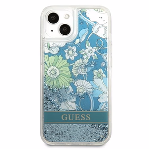 Guess GUHCP13MLFLSN iPhone 13 6.1" žalias/žalias kietasis dėklas su gėlių skysčio blizgučiais