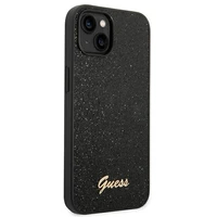 Guess Glitter Script dėklas telefonui iPhone 14 Plus - juodas