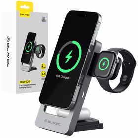 "Blavec" indukcinis įkroviklis BQI-05 Qi 15W magnetinis "Magsafe 3 in 1 UniCharge" (BQI05-QIMS) sidabrinis