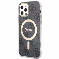 Rinkinys Guess GUBPP12MH4EACSK Dėklas+Įkroviklis iPhone 12/12 Pro juodas/juodas kietas dėklas 4G Spauda Magnetinis